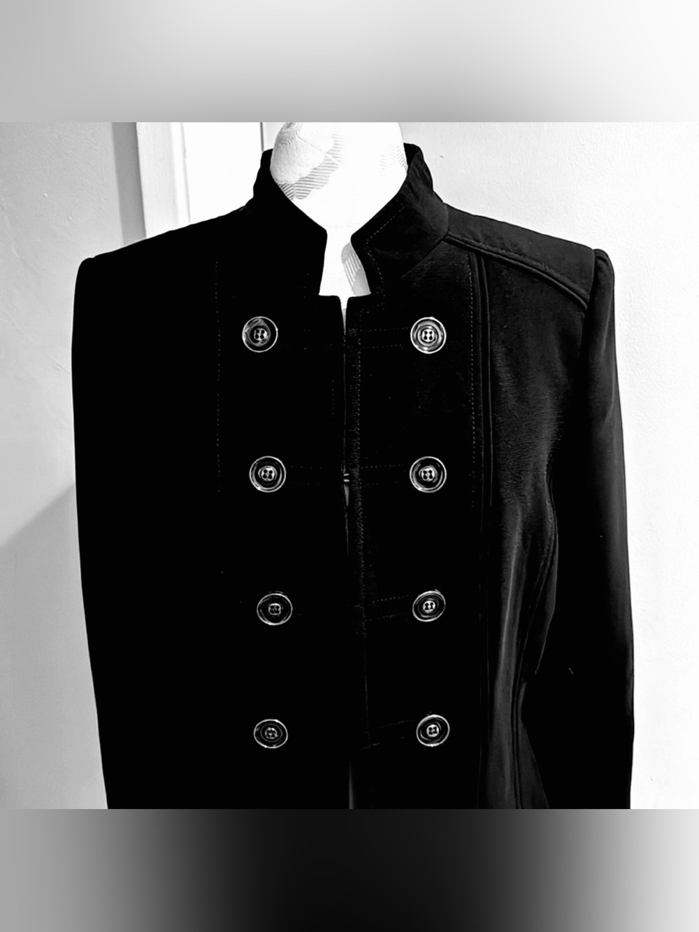 Tahari Arthur S Levine Black Mandarin Collar Lg Buttons Military Style Jacket 8